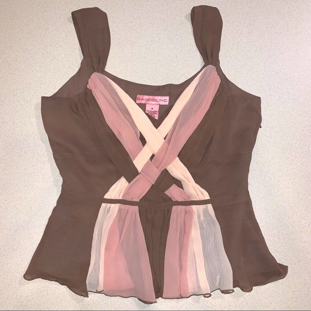 Bandolino Woven Cross Chiffon Ruffle Top Sz 4